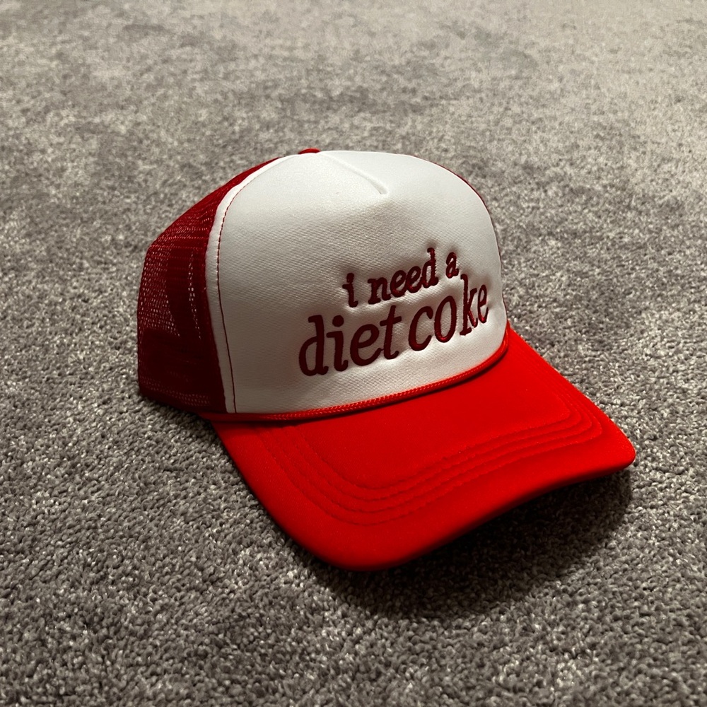 Red & White 'I Need a Diet Coke' Snapback Trucker Hat